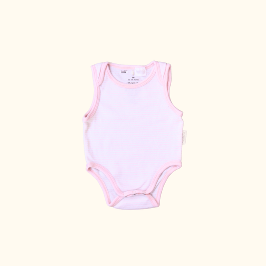 Pink and White Striped Sleeveless Bodysuit
