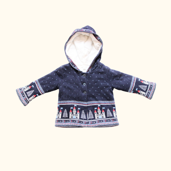Navy Blue Winter Jacket with Castle