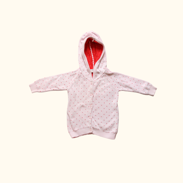 Pink Polkadot Cardigan with Hoodie