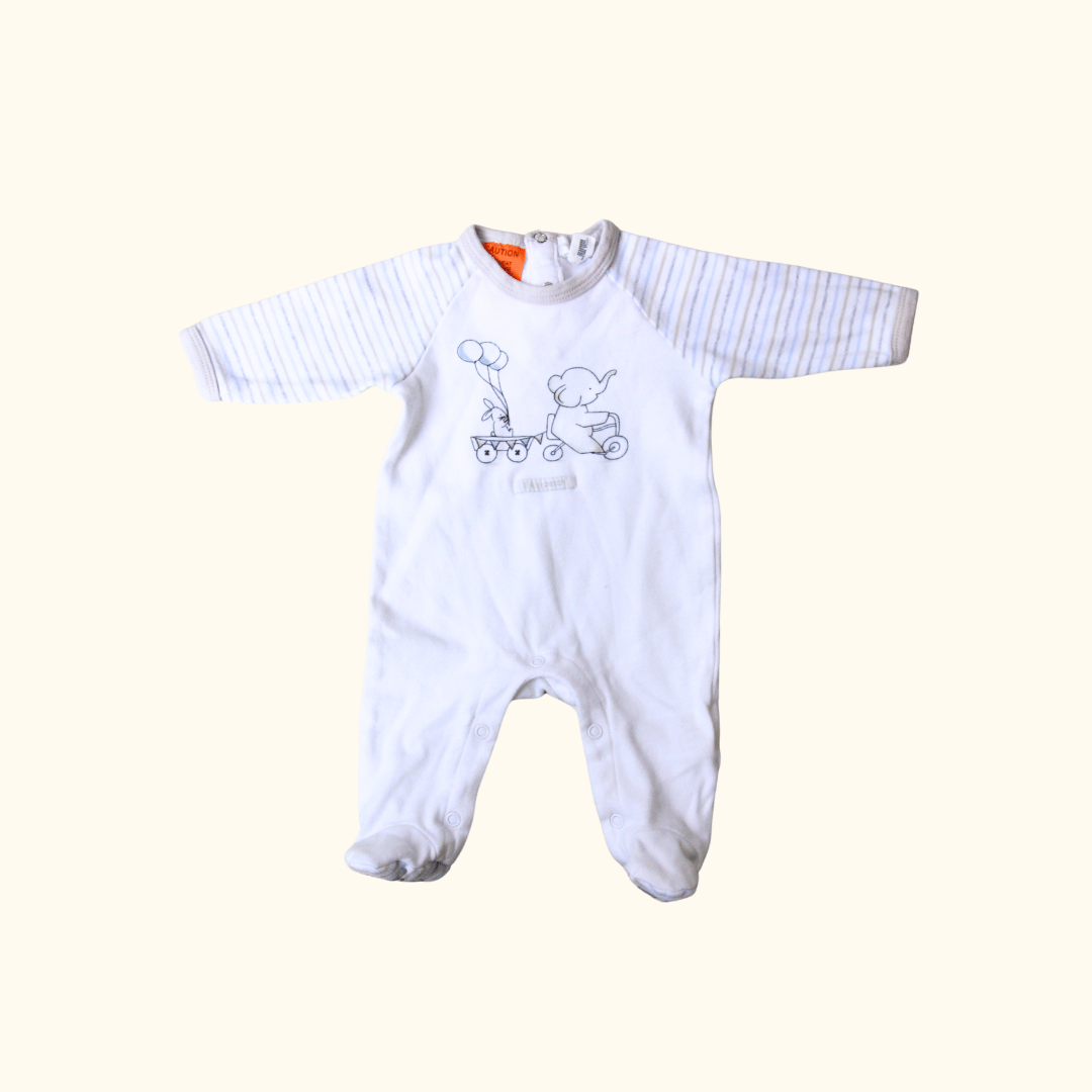 White Onesie with Bunny and Elephant Print