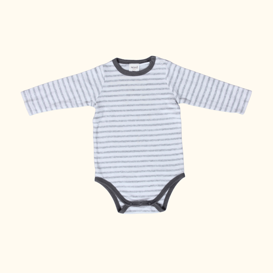 Grey Striped Long Sleeve Bodysuit