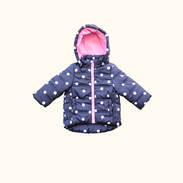 Navy Blue Winter Jacket with Polkadots