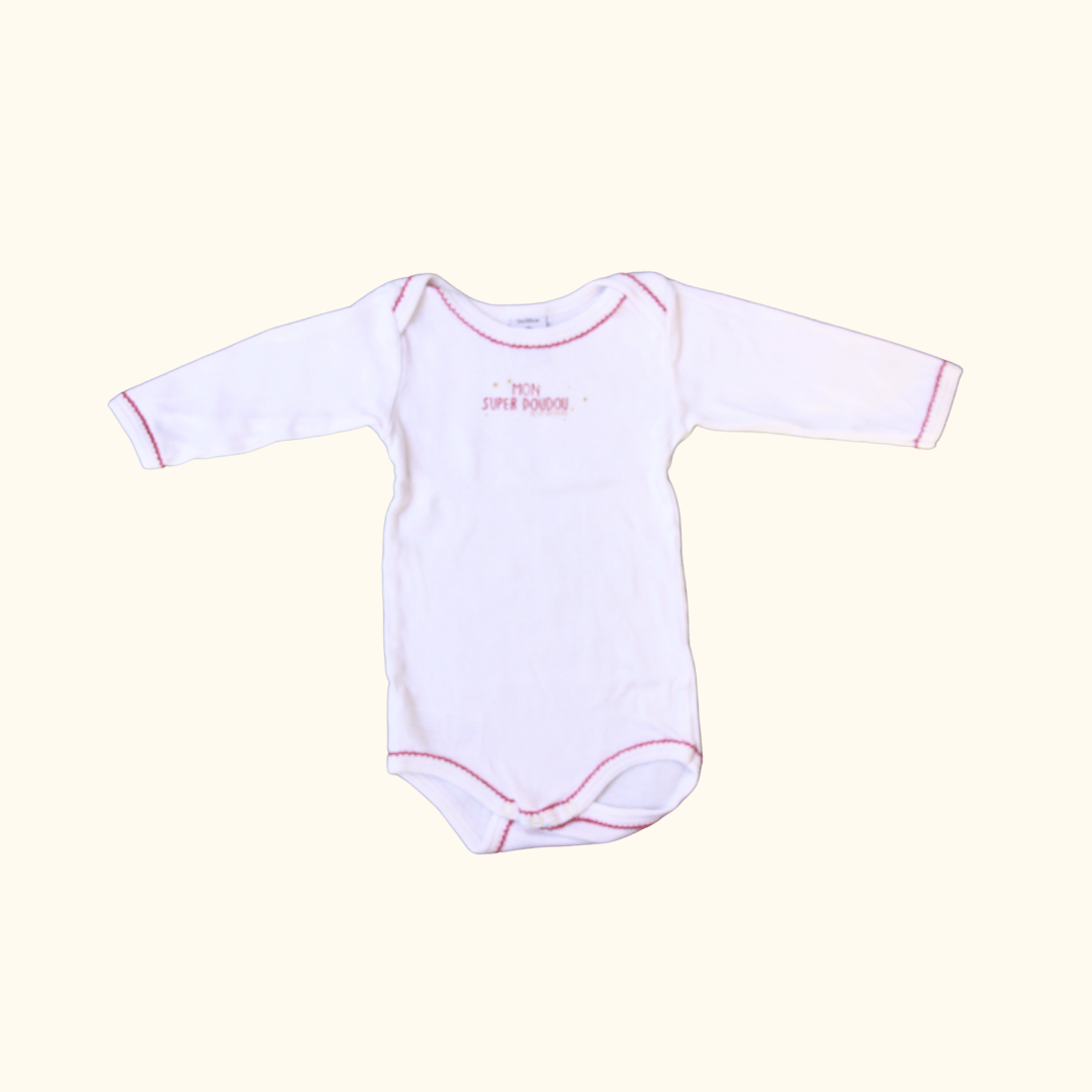White Long Sleeve Bodysuit with Graphic Print