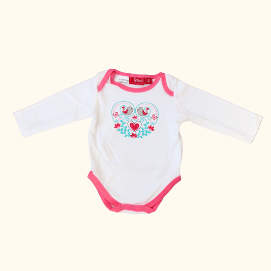 White and Pink Bodysuit with Birds and Flowers