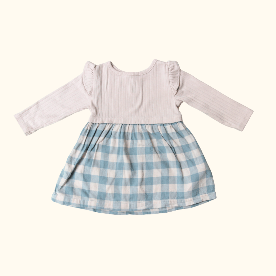 Oatmeal Dress with Checkered Pattern