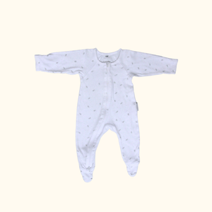 White Zip Onesie with Leaves