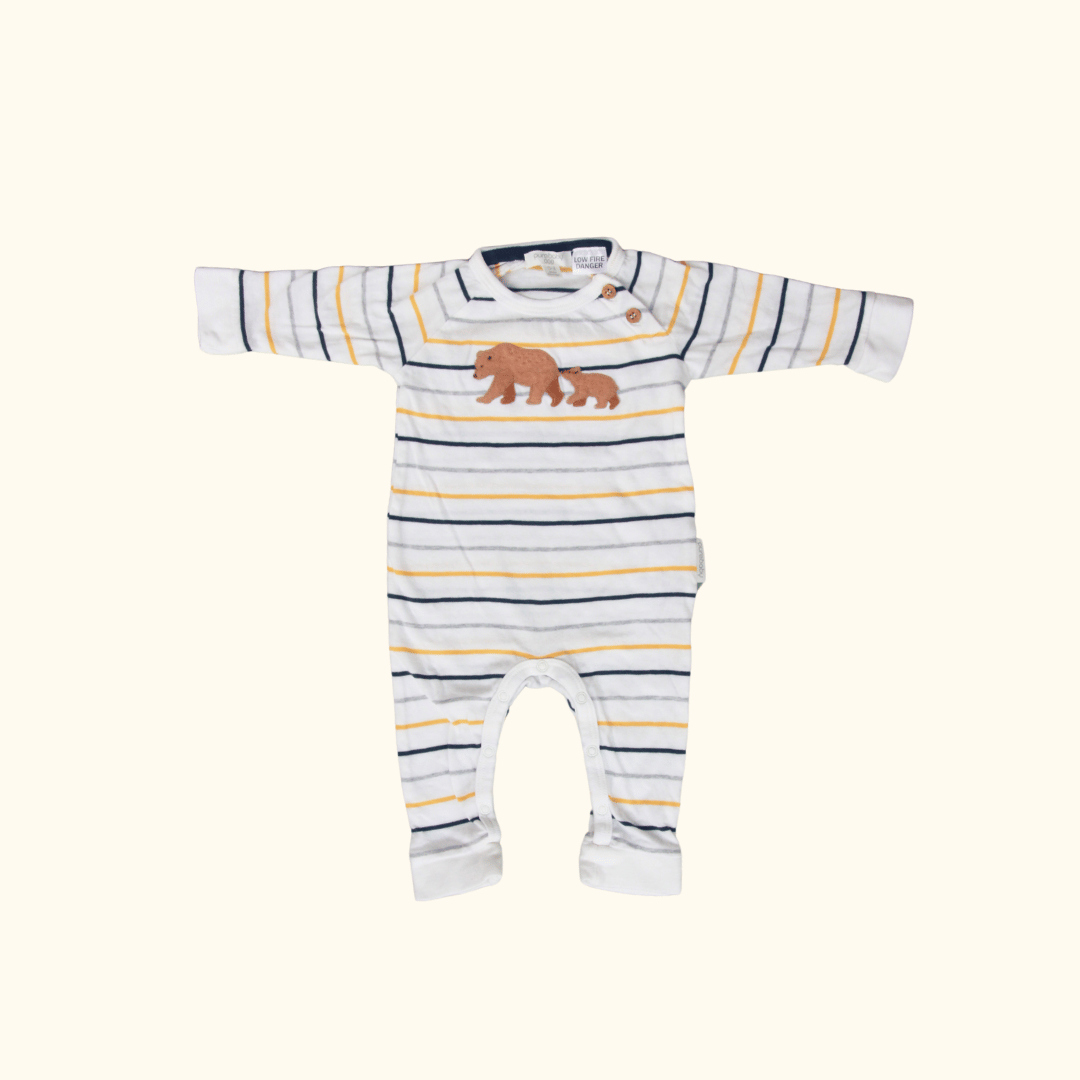 Yellow and Blue Striped Onesie with Bears