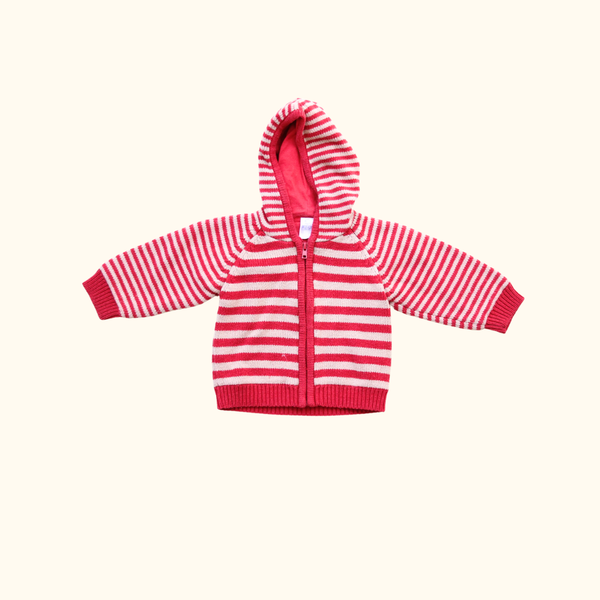 Red and Brown Striped Cardigan with Hoodie