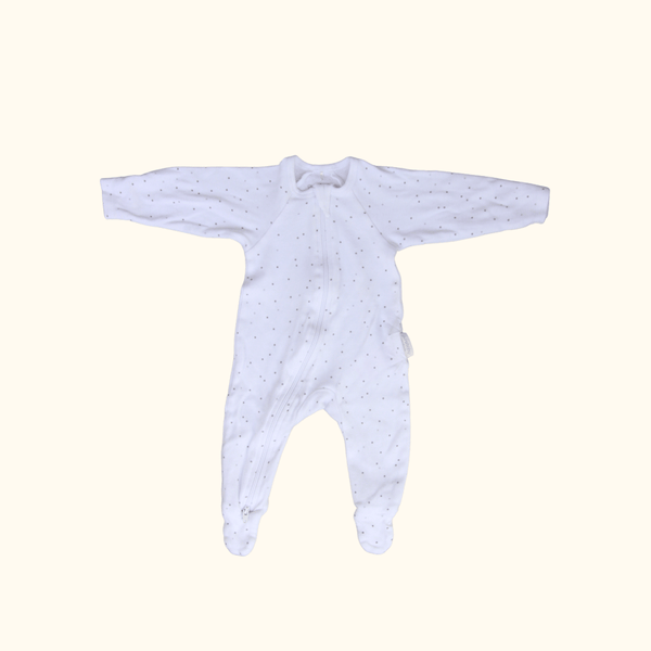 White and Grey Polkadot Onesie with Zip