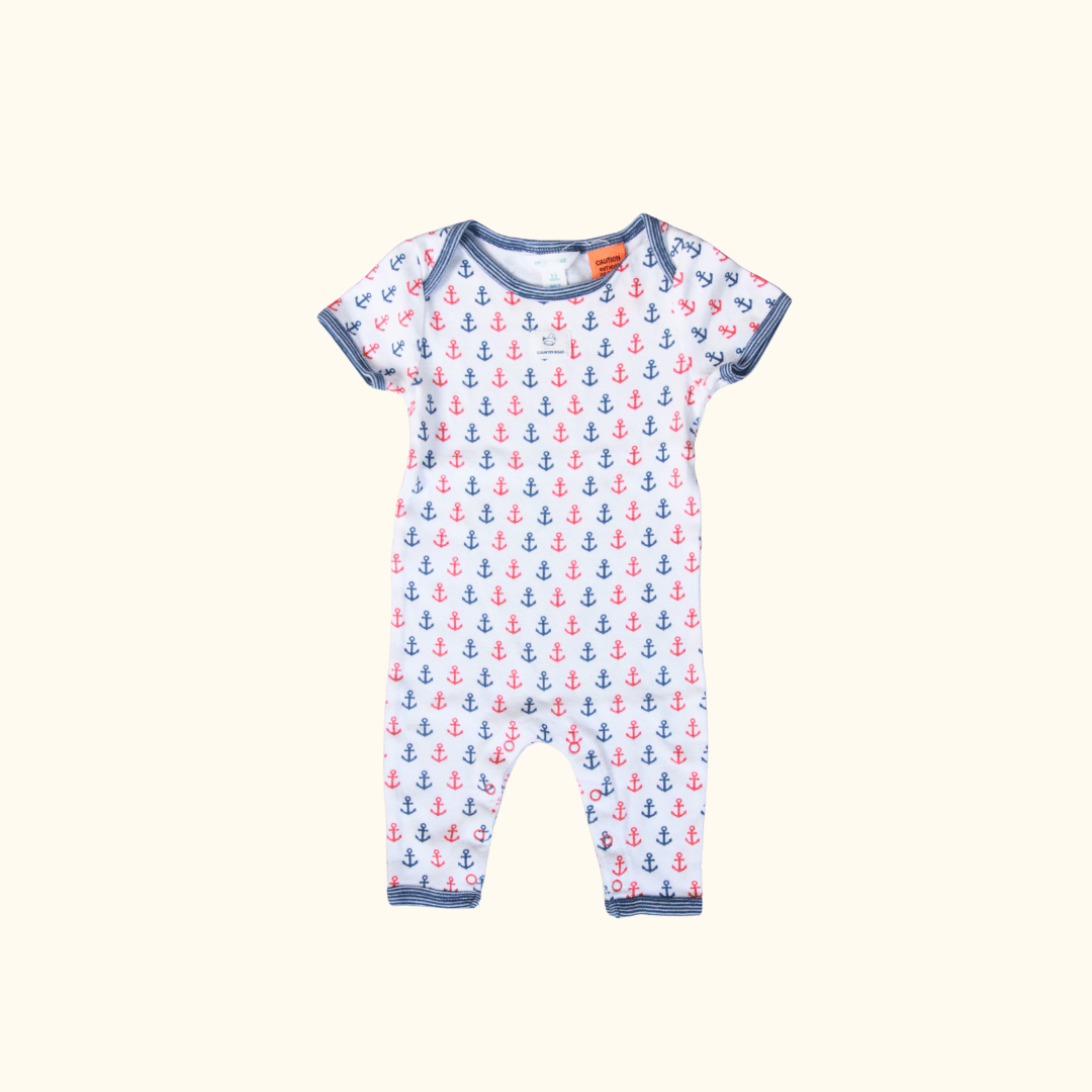 Blue and Red Sailor Onesie with Short Sleeves