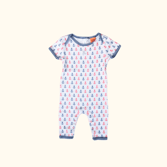 Blue and Red Sailor Onesie with Short Sleeves