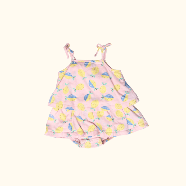 Pink Romper with Straps and Lemon Print