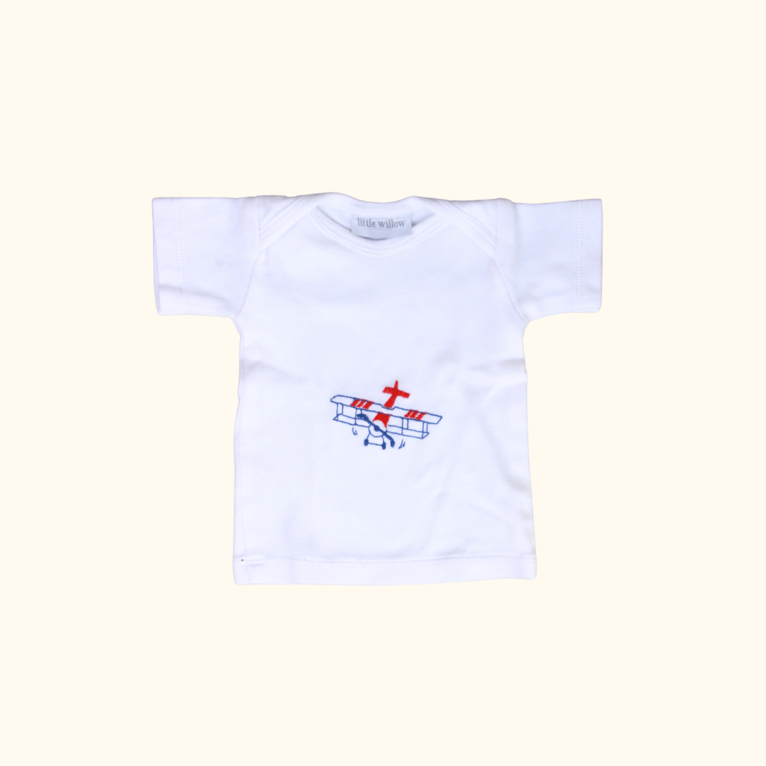 White Short Sleeve Tee with Plane
