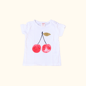 White Tee with Cherry Print