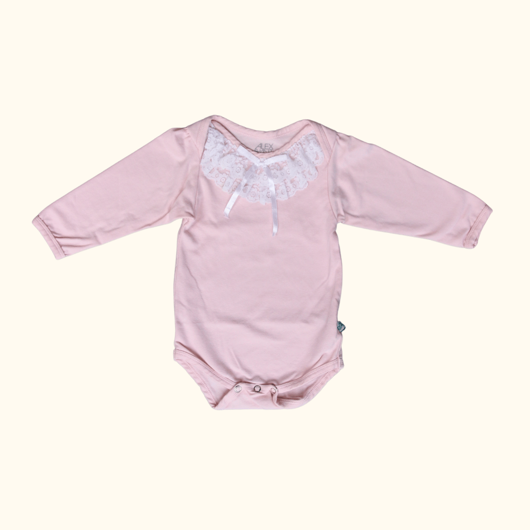 Pink Long Sleeve Bodysuit with Frill Collar