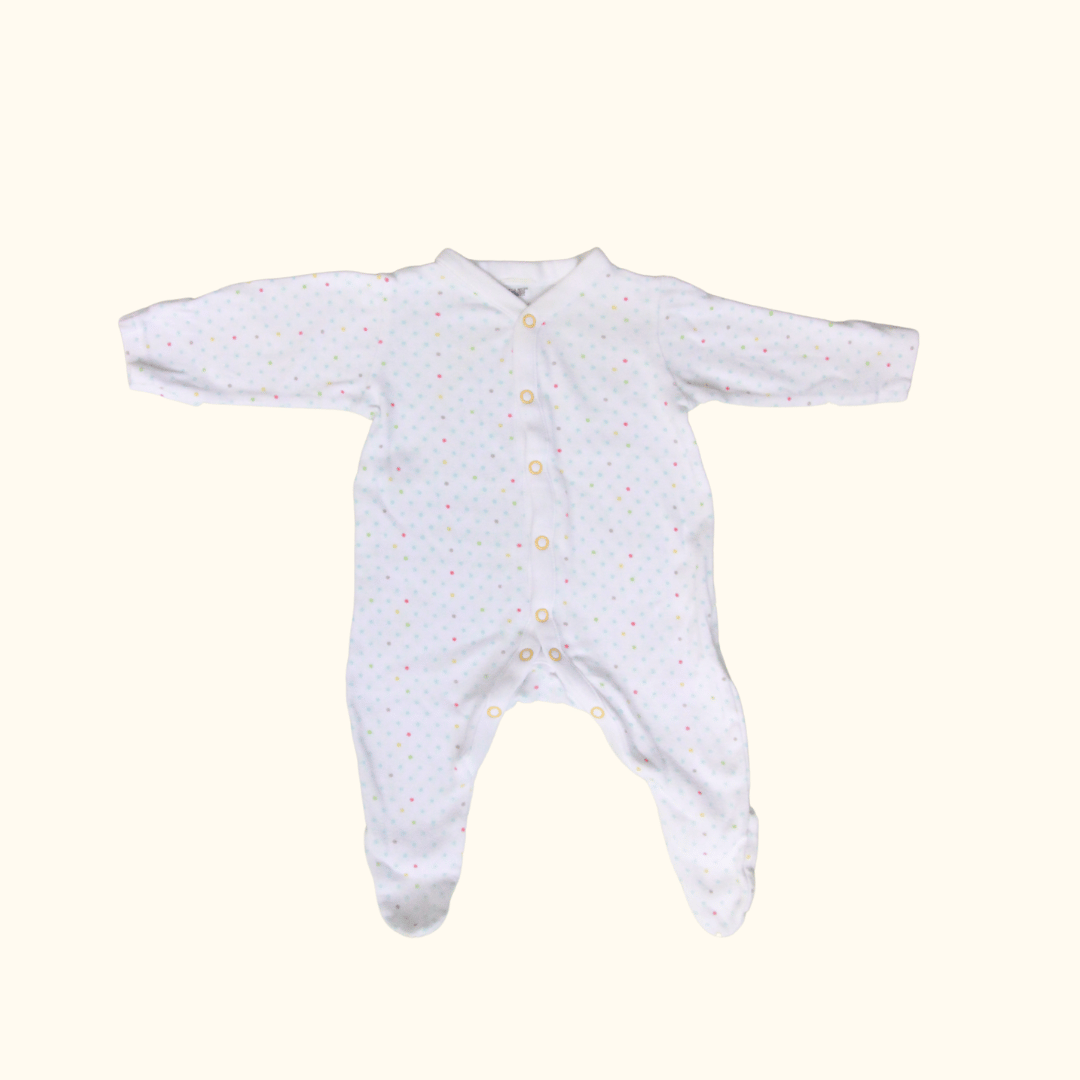 White Onesie with Coloured Polkadots