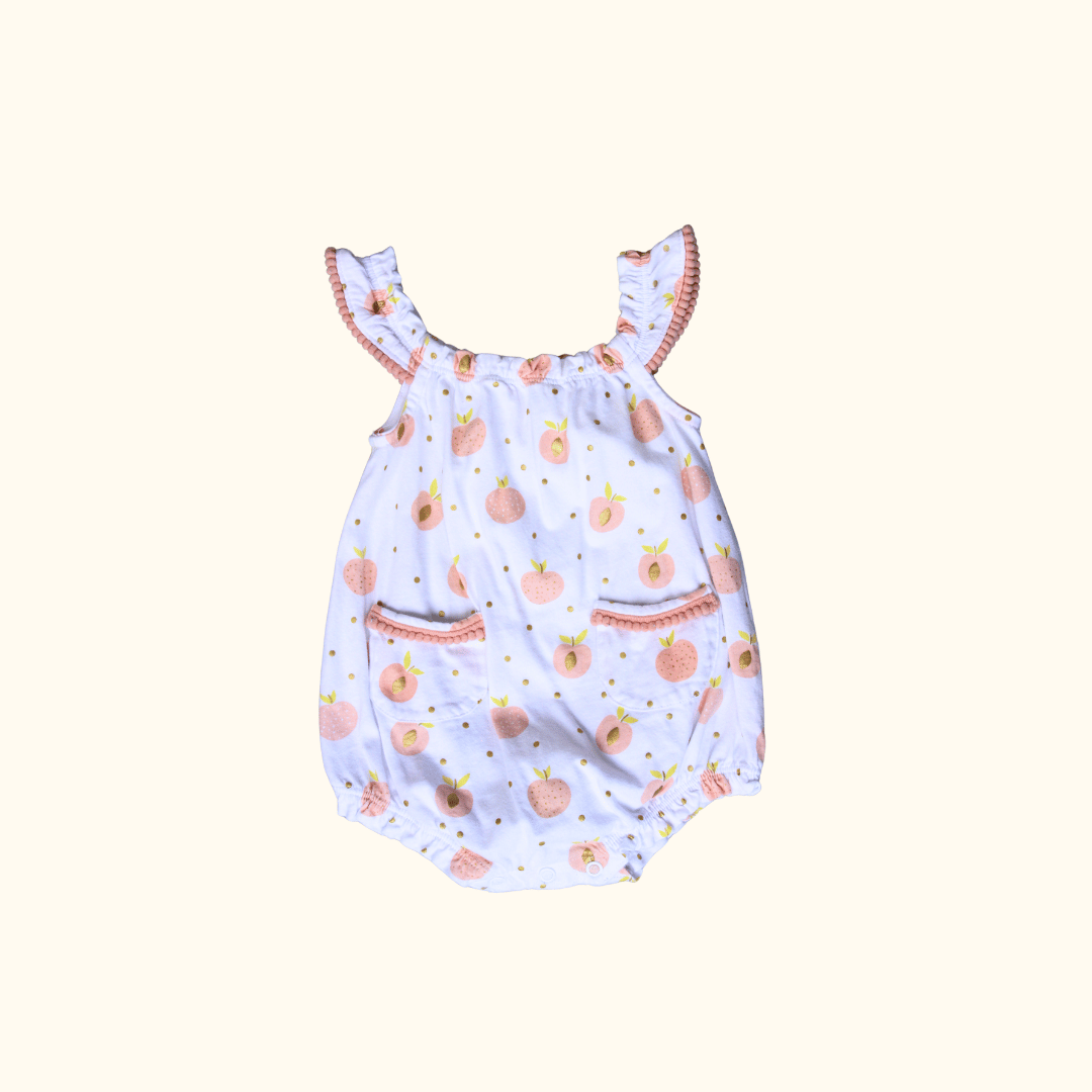 White and Pink Romper with Apple Prints