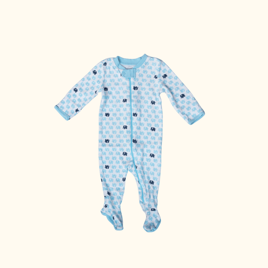 Blue Zip Onesie with Elephants
