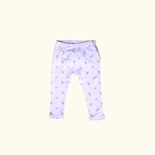 White Floral Leggings with Frill Bottom Detail