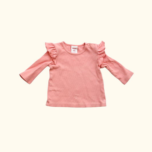 Pink Rib Tee with Shoulder Frill
