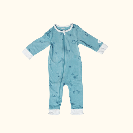 Green Zip Onesie with Playground Print