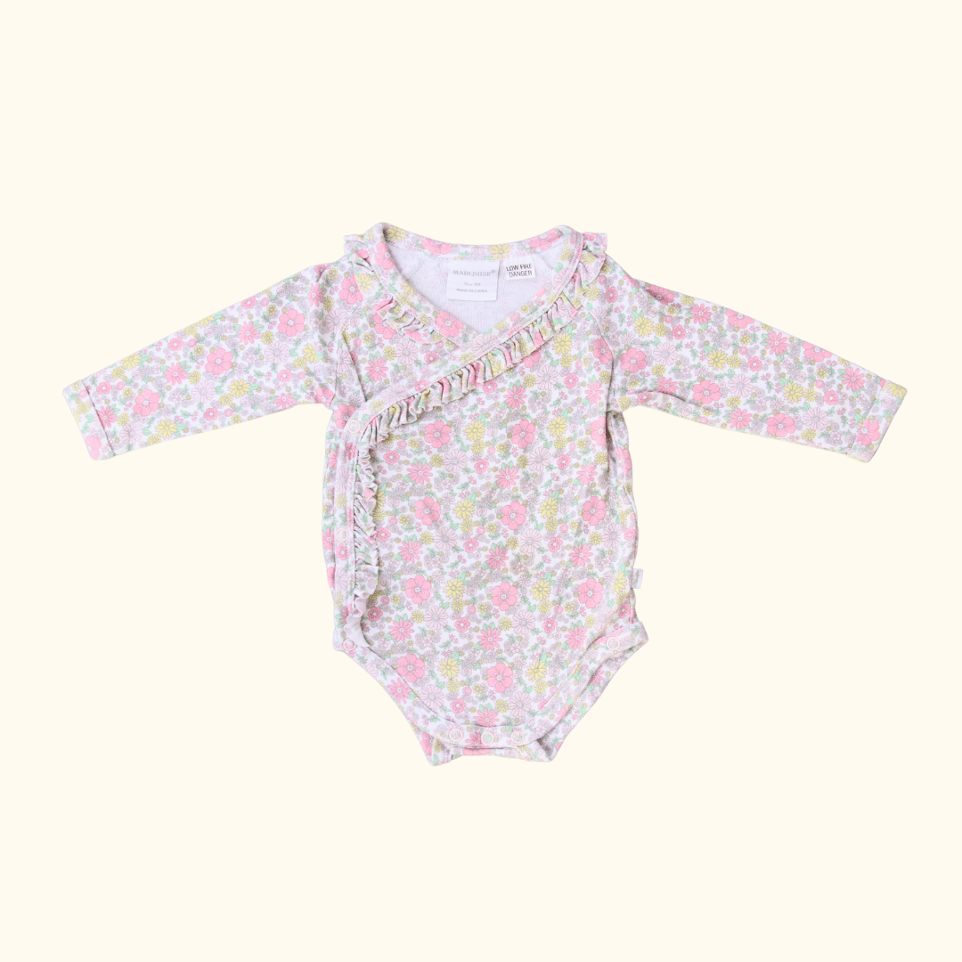 Floral Wrap Bodysuit with Long Sleeves