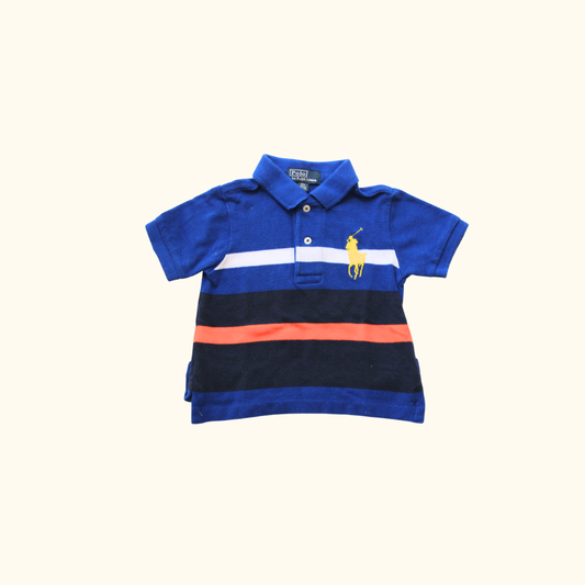 Blue and Orange Striped Polo
