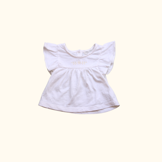 White T-shirt with Flower Embroidery