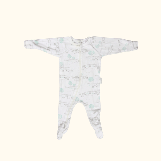 Cream Zip Onesie with Sheep Farm Print