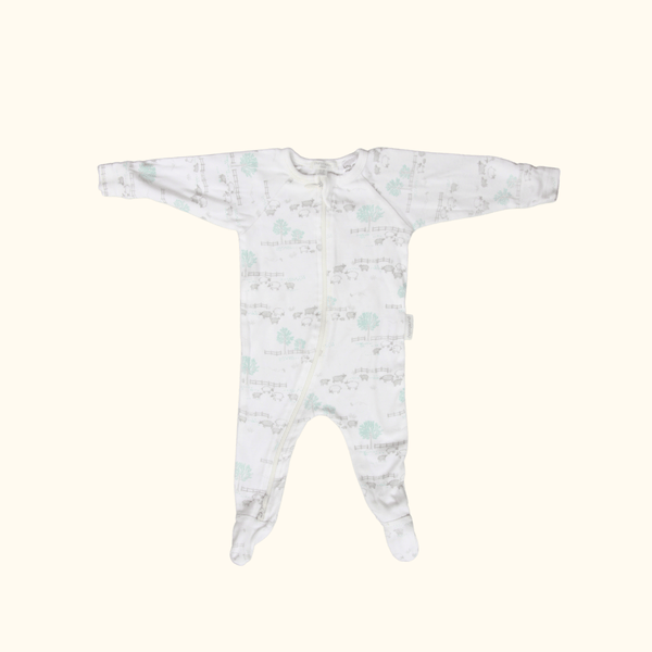 Cream Zip Onesie with Sheep Farm Print