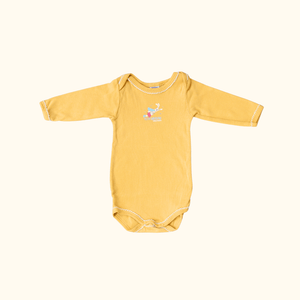 Mustard Yellow Long Sleeve Bodysuit with Bunny Graphic