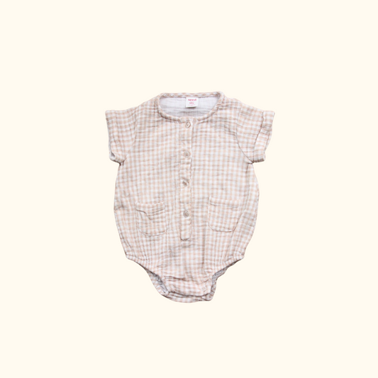 Brown and White Checkered Bodysuit