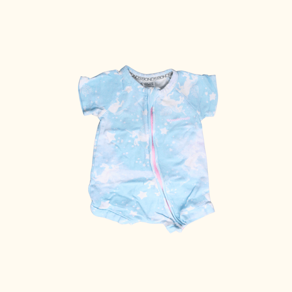 Blue Zip Romper with Unicorns