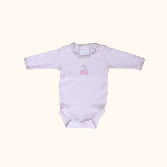 Pink Long Sleeve Bodysuit with Cherries