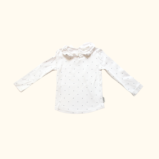 White Polkadot Long Sleeve T-Shirt with Frill