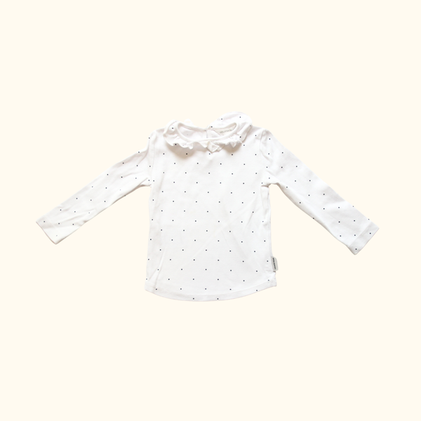 White Polkadot Long Sleeve T-Shirt with Frill