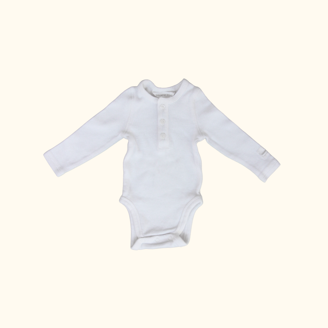 White Rib Long Sleeve Bodysuit