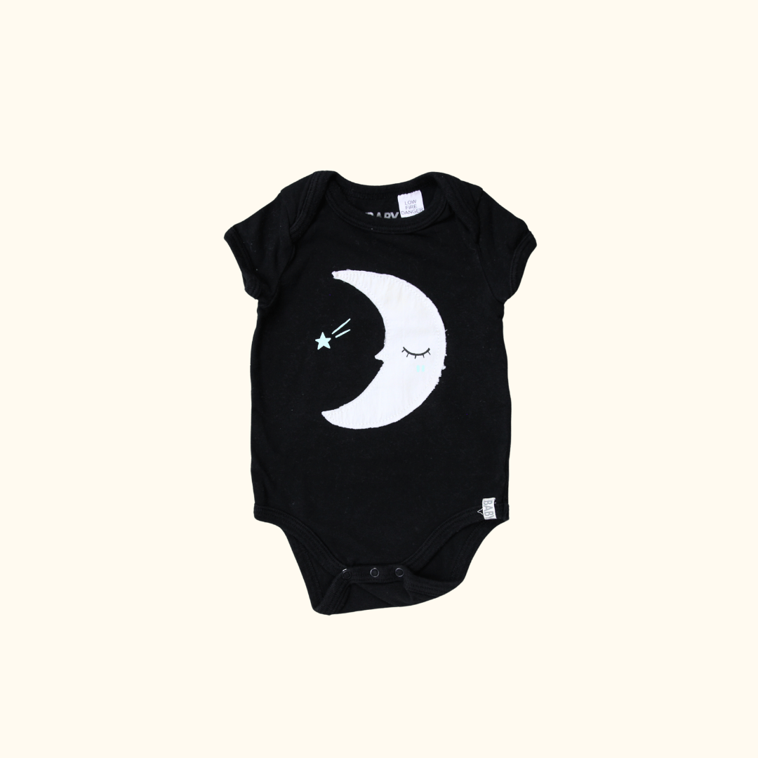 Black Short Sleeve Bodysuit with Moon