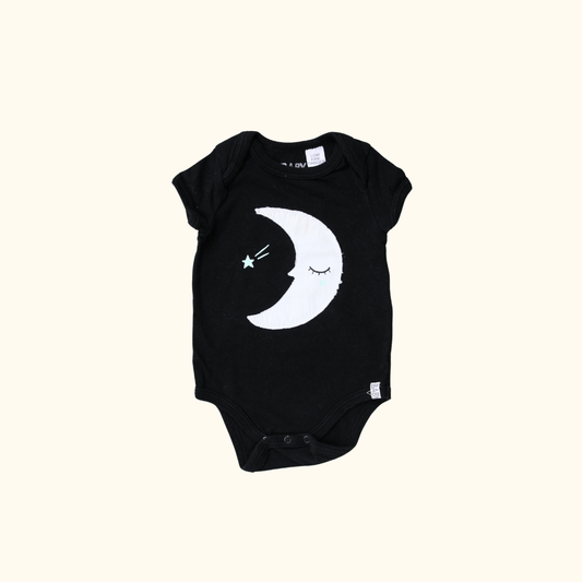 Black Short Sleeve Bodysuit with Moon