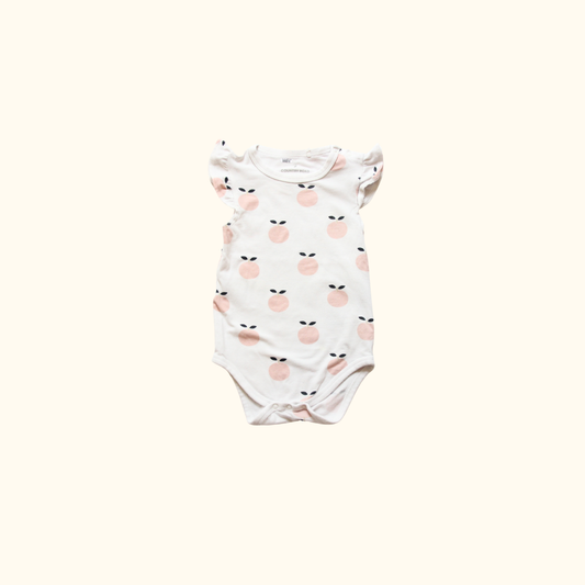 White Bodysuit with Pink Apple Print
