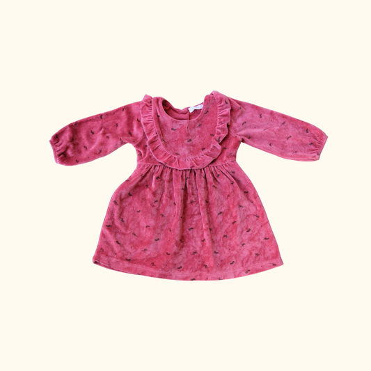 Pink Winter Dress with Leaf Print