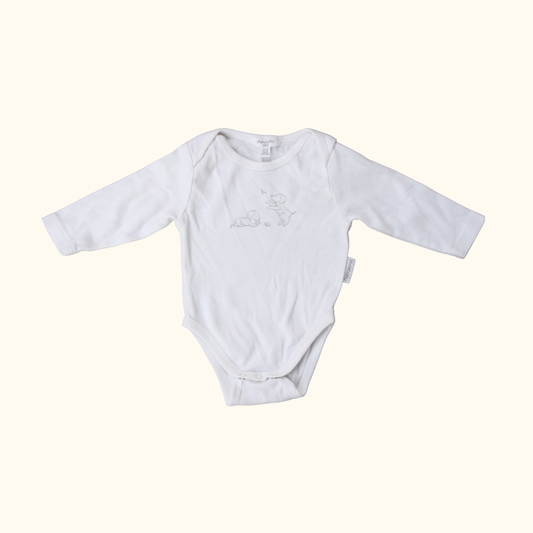 White Long Sleeve Bodysuit with Puppies