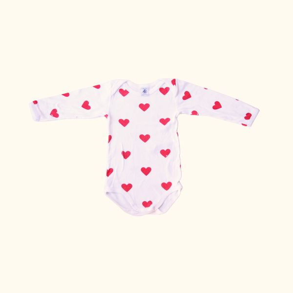 White Bodysuit with Red Heart Print