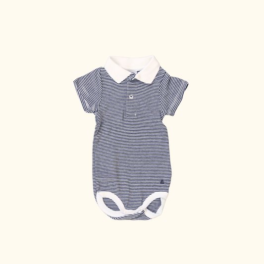 Black and White Striped Bodysuit with Collar