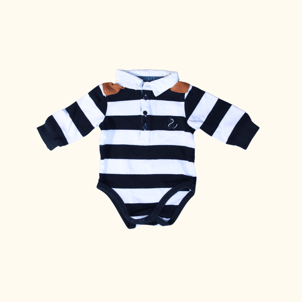 Blue and White Striped Long Sleeve Bodysuit