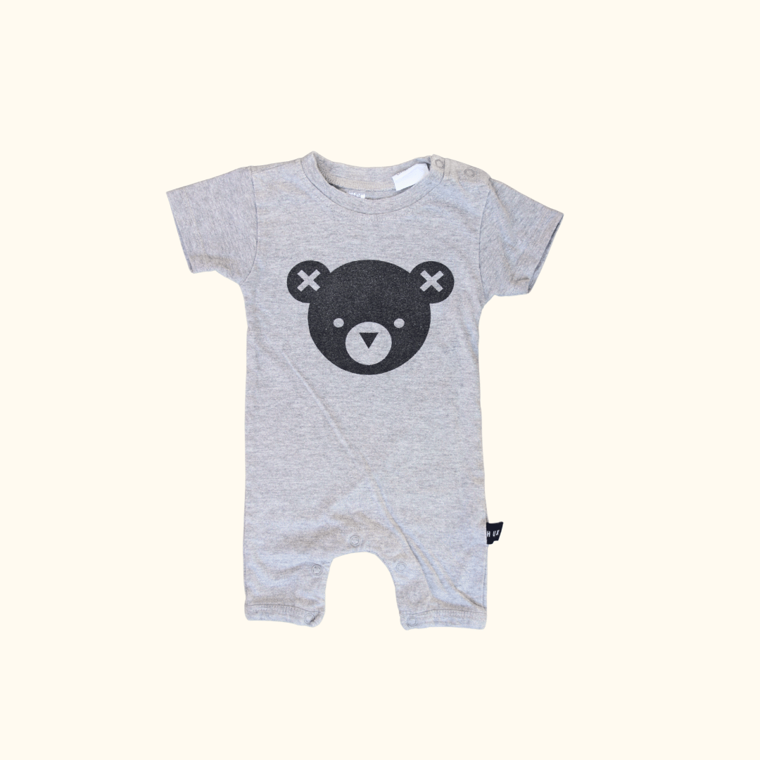 Grey Short Sleeve Onesie with Bear Print