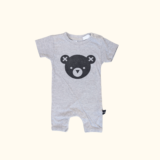 Grey Short Sleeve Onesie with Bear Print
