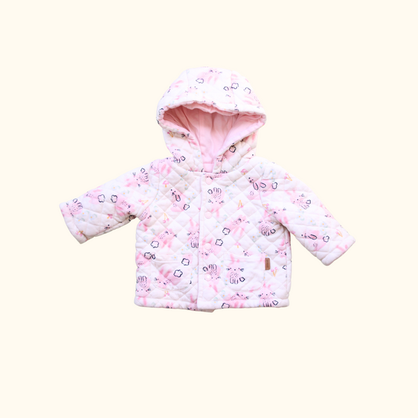 White Quilted Jacket with Pink Bunny Print