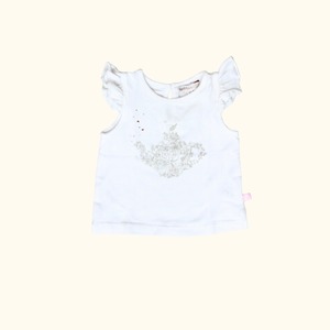 White Sleeveless T-Shirt with Shoulder Frills