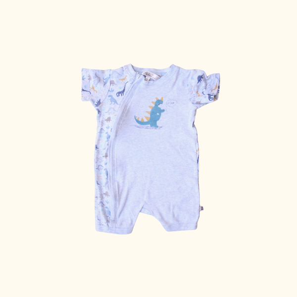 Blue Romper with Zip and Dinosaurs